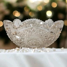 Antique American Brilliant Period Crystal Cut Glass Sawtooth Hobster Fluting EC 