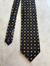 Burberry London Silk Tie Navy Blue Gold 100 Italian Silk Equestrian Horse