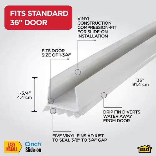 Door Sweep 36 in White Vinyl U Shape Slide On Under Door Seal Draft ...