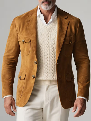 Mens Real Suede Lambskin Brown leather Blazer coat jacket Casual slim fit Coat L