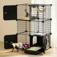 Cat Enclosure with Litter Box 3-Tier Metal Wire Cat Cage DIY Detachable Indoor