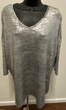 attention Womens Size XL Blouse Oversized Sparkly  V-Neck Gray Dressy