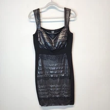 Jax Black Metallic Bodycon Dress Size 10 Lace Pleated Square Neck Cocktail Prom