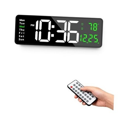 Digital Wall Clock with Automatic Brightness - LED Large Display Silent Green