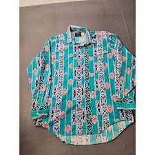 Frontier Series Mens Large Teal Southwestern Aztec Print Western Button Up Shirt