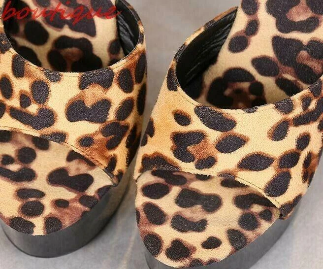 Женщин с открытым носком платформе сандалии леопард узор тапочки на высоких каблуках клуб повседневный - Изображение 4 из 4