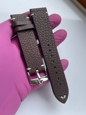 Beautiful 22mm FOR OMEGA Dark Brown Leather Strap Band & Stainless Steel Buckle