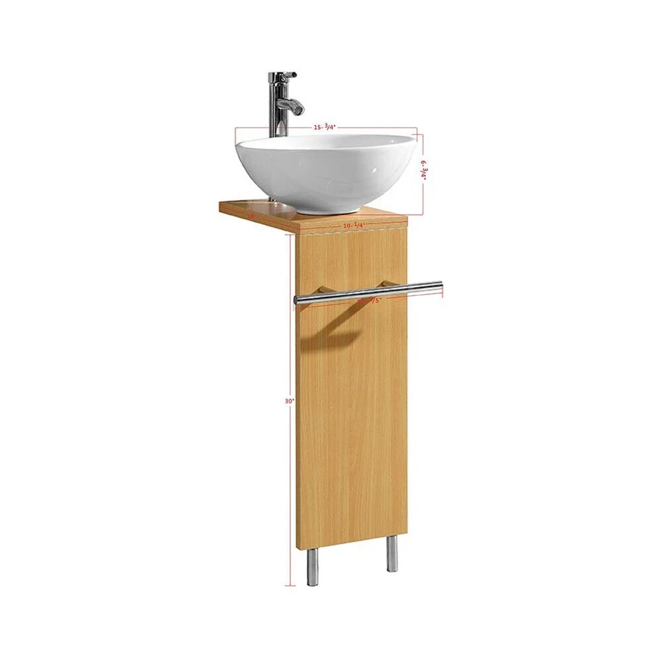 Tocador de baño pequeño, pedestal blanco cerámica recipiente fregadero combo con grifo cromado Foto 2 de 4