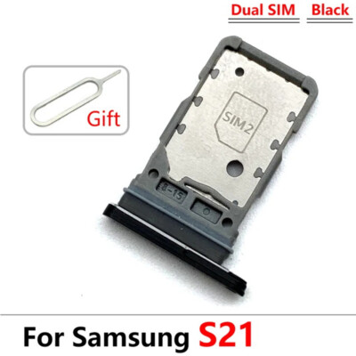 Dual Sim Card Holder Slot Sim Tray For Samsung Galaxy S21 Black Replacement