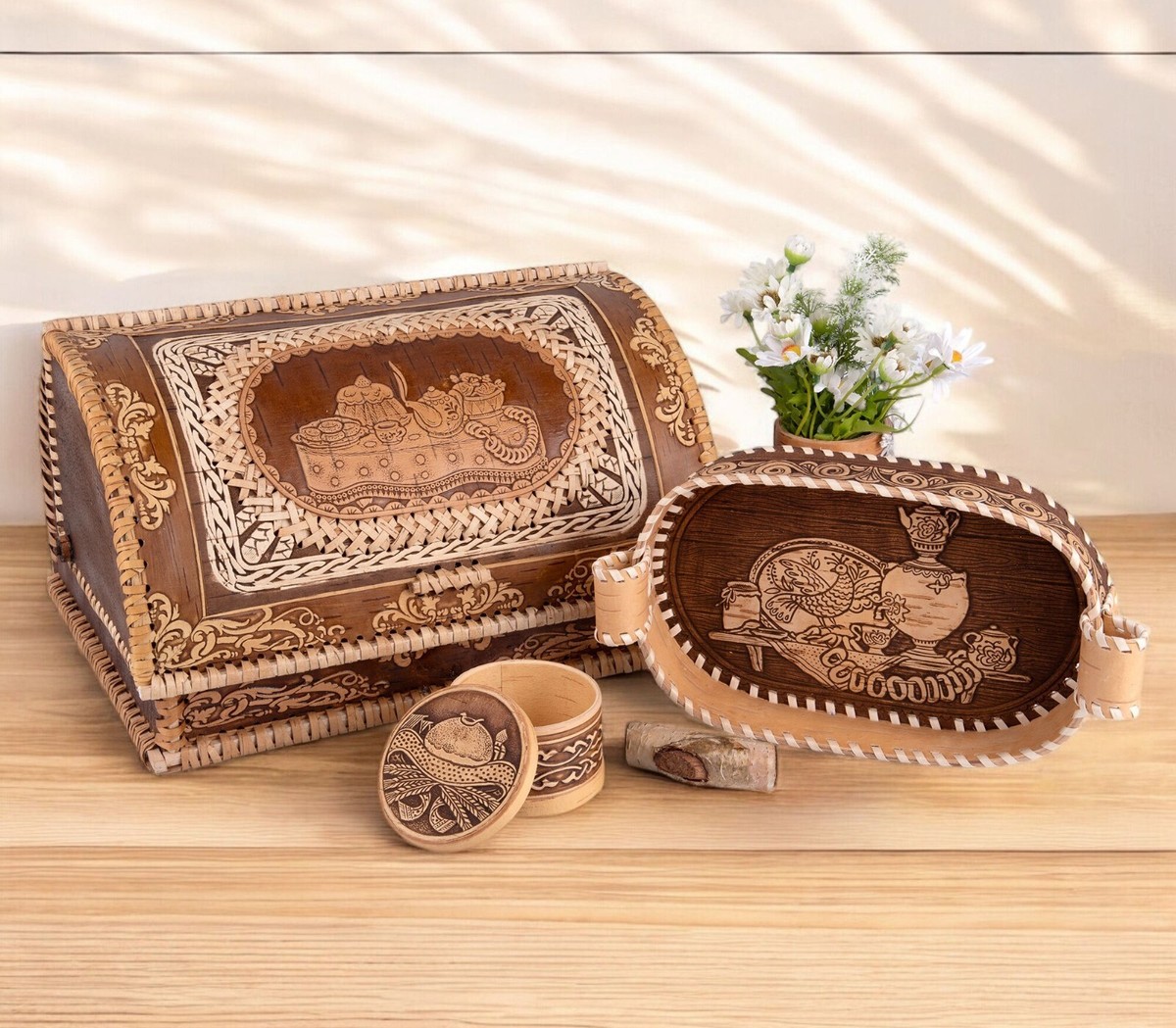 Birch Bark Bread Box Russian Natural Hand Carved Anti Mold Bread