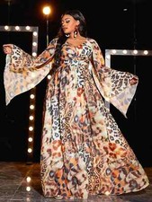 2024 Women's plus size dress African V-neck printed evening dress