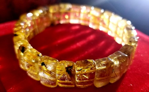 Natürliches Gold Rutilquarz Kristall Rechteck Qualität Damen Armband 12 mm - Bild 3 von 3