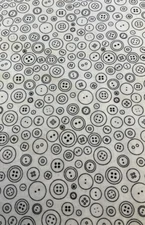 JOANN FABRICS - WHITE COTTON WITH BLACK  BUTTONS-- BY THE YARD