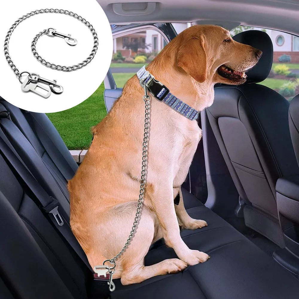 Dog Pet Safety Car Seat Belt Metal Chain Lead Leash Stainless Steel Chew  Proof