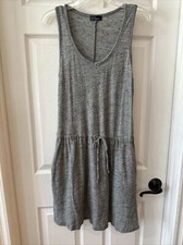 Gap Women's XS Linen Blend Tank Dress Drawstring Waist Pockets Gray Heathered