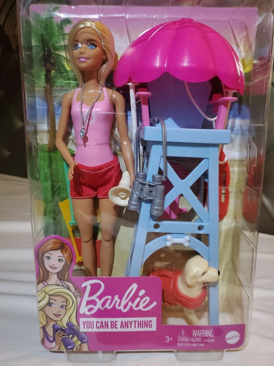 Barbie Lifeguard Playset with Blonde Doll Chair Umbrella Dog More