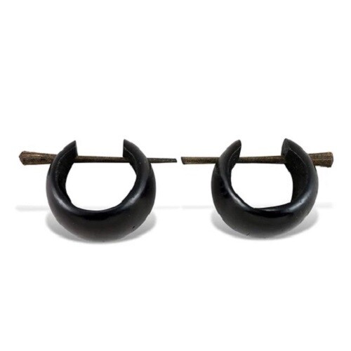 Pendientes de poste de mini aros ecológicos de madera de ébano oscuro pendientes tribales | eBay