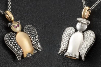 Al Coro Collier Engelchen Teufelchen mit Diamanten Roségold Weißgold 750 Schmuck - Bild 1 von 4