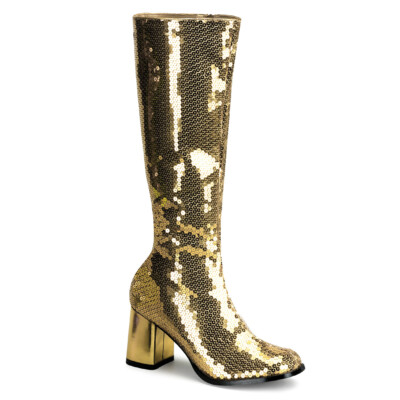Bordello SPECTACUL-300SQ 3'' Block Heel Gold Sequins Knee Women's Boot