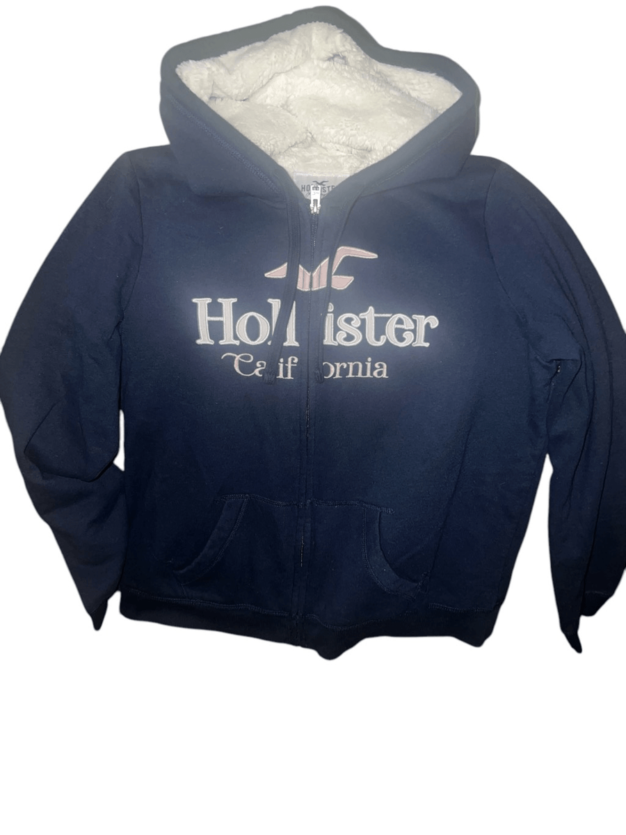 Hollister Co. FAUX SHEARLING-LINED ZIP-UP LOGO GRAPHIC NAVY SZ