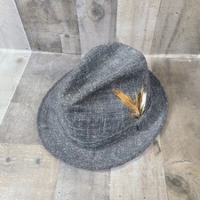 vtg Dorfman Pacific Hat Fedora Gray Wool w/ Feather M 7 - 7 1/8 Made in Korea