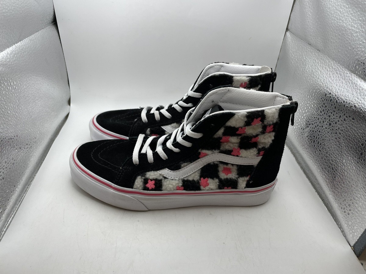 VANS Old Skool Hi Top Black White Checkered Floral Skate Shoes Sneakers Sz  5Y | eBay