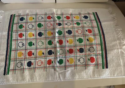 Vintage Cannon Kitchen Hand Tea Towel Yellow Red Green  Apples Fringed Edges