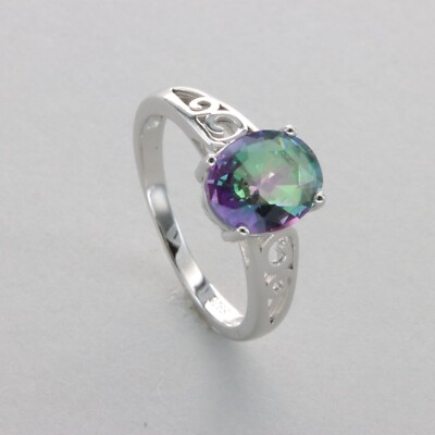 Oval MYSTIC TOPAZ Ring - Rhodium finished - 925 STERLING SILVER #110e