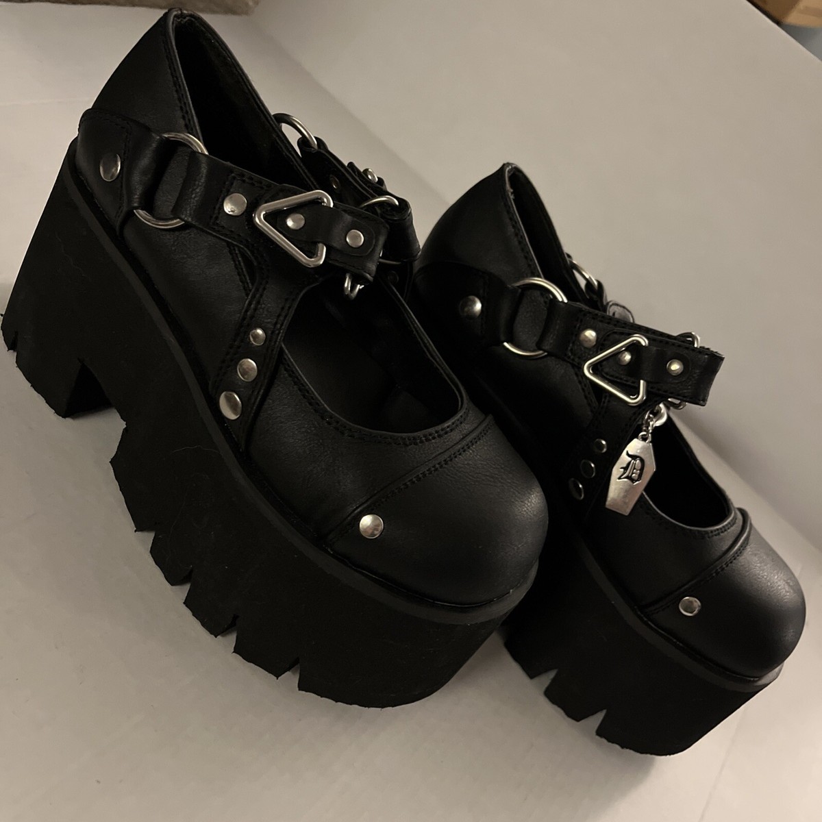 New “Jewelry” Mary Jane Black ブラック Demonia Mary Janes Platform Coffin 6 Demonias Goth Gothic Punk