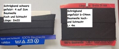 Schrägband Einfassband Nahtband Baumwolle b=24mm L=4m schwarz