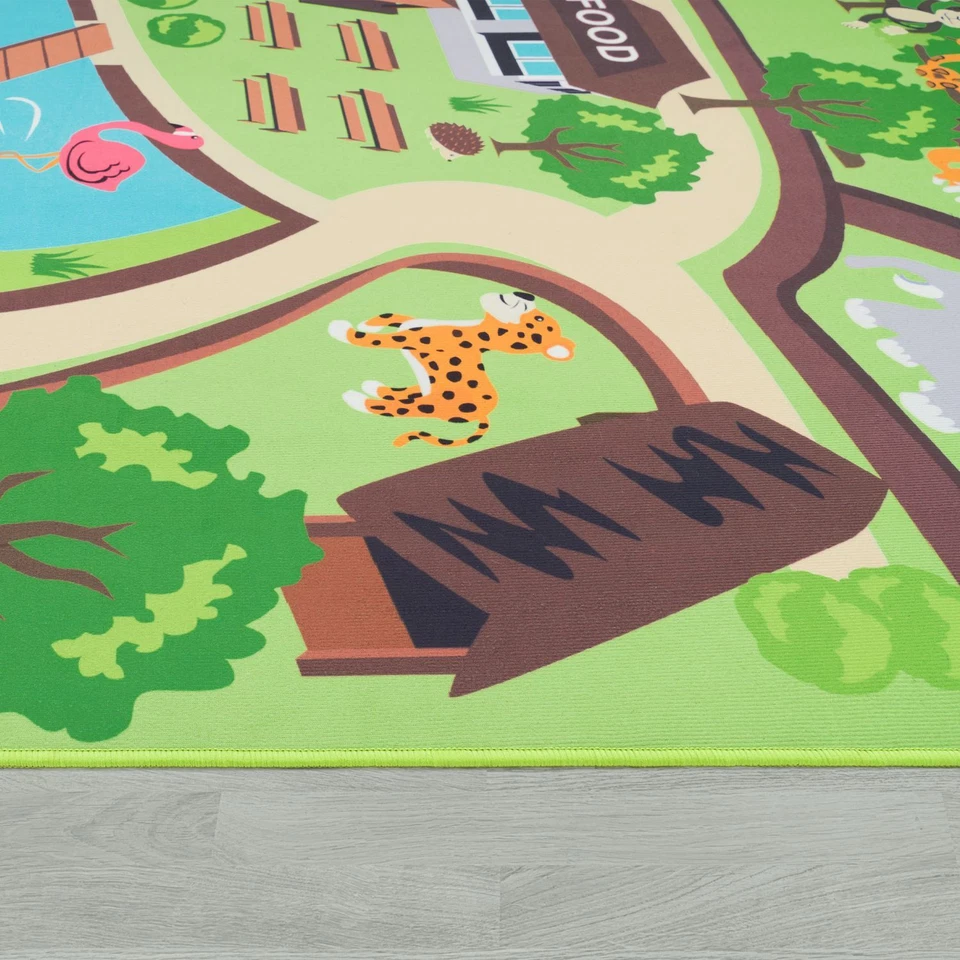 Kinder-Teppich, Spiel-Teppich Für Kinderzimmer, Zoo Mit Tiger, Bär, Löwe, Bunt - Bild 3 von 4