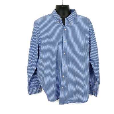 Chaps Mens sz XL Casual Button Up Shirt Blue Striped Long Sleeve Collared