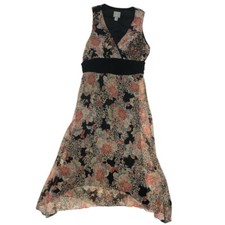 Vintage Dark Floral Babydoll Y2K Sleeveless V-Neck Midi Fairy Grunge Sz 6