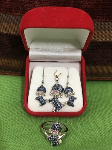 Vintage sterling silver 925 Dog Pendant, Ring And Earrings set . - Picture 2 of 13