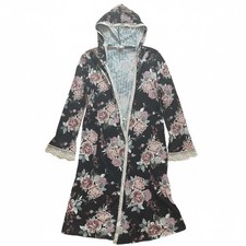 Band Of Gypsies Hooded Kimono Duster Top Black Medium Women's Boho Floral Lace