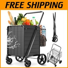 Waterproof Grocery and Laundry Cart - 4 Durable Wheels for Smooth Transport