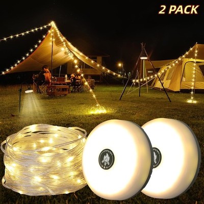 2X Rechargeable Camping Tent Light 4 In 1 Outdoor 33FT Portable String LED Lamp