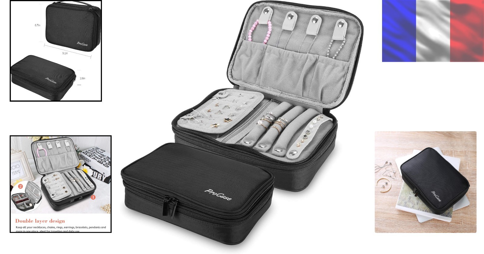 Rangement bijoux voyage ProCase double couche compact pour valise