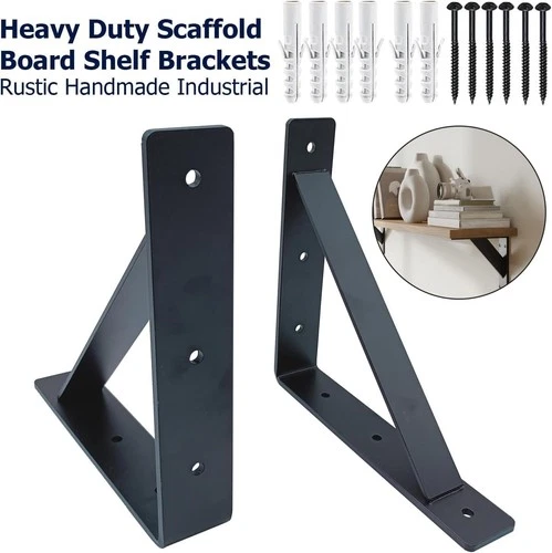 1 Pair Heavy Duty Shelf Brackets Cast Iron L Shaped Floating Wall Mount Support - Picture 7 of 8