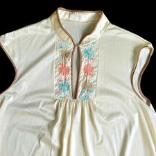 Vintage JC Penney Embroidered Tan Brown Nightgown S Antron Nylon USA Sleeveless