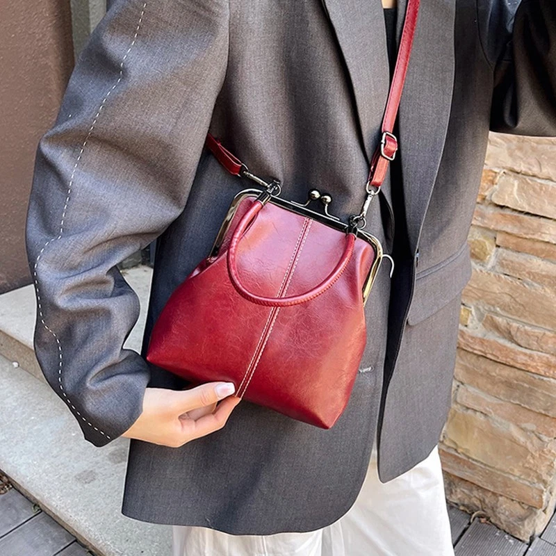 Vintage Black Kiss Lock Frame Bag Shoulder Crossbody Handbag Purse Retro Clutch - Image 4 of 4