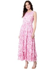 Vince Camuto Mesh Sleeveless Ruffled Maxi Dress XS In Hot Pink