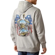 NWT Ariat Rebar Hoodie Workman Moto Eagle Men’s Size Large Gray American Flag