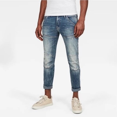 G Star Raw 5620 3D Super Slim Zip Knee Light Wash Faded Blue Jeans W33 L30