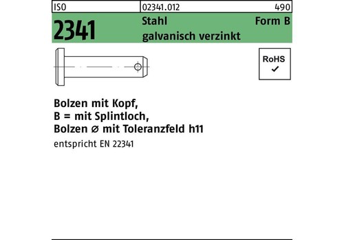 Reyher Bolzen ISO 2341 m.Kopf/Splintloch B 20 x50 x42 Stahl galvanisch verzinkt