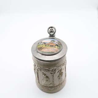 Regensburger Model Krug 19. Jhd. Zinndeckel mit Porzellanbild 0 5 Liter (V)