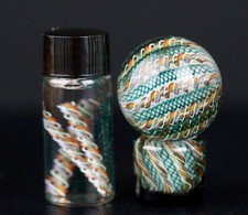 Bryan Trillas Glass Marble/Filigree Cane Vial Set/UV/Teal Electrum Rainbow/1.3in