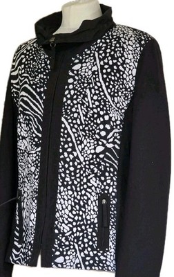 Barbara Lebek Jacket Women's Size 14 BlackWhite Animal Zipped Longsleeved Viscos
