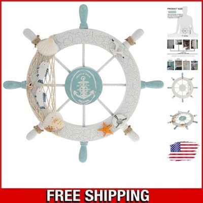 Rustic Nautical Wall Hanging - 11'' Handcrafted Wooden Ship Steering Wheel Art