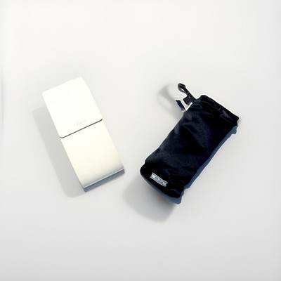 PRADA White Leather Hard Glasses Case & Black Cloth Pouch for